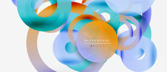 Abstract fluid shapes overlap, creating dynamic colorful composition. Light shades dominate, with orange accents. Modern design element.