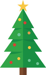 Stylized Christmas Tree Illustration with Star Topper and Colorful Ornaments