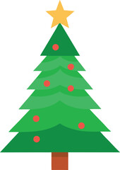 Stylized Christmas Tree Illustration with Star Topper and Colorful Ornaments