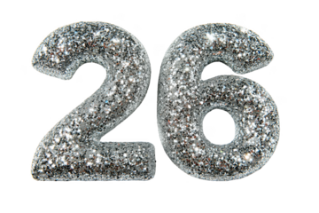 Silver Glitter Number 26 Sparkle Celebration isolated on a transparent background twenty