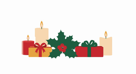Festive Christmas Decorations with Candles Holly and Wrapped Gifts for Holiday Celebration Seasonal Cheer Winter Joy and Xmas Spirit