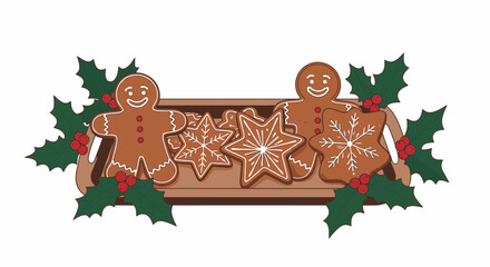 Festive Christmas Gingerbread Cookies with Holiday Decorations Including Holly Leaves and Berries - Ideal for Seasonal Celebrations and Winter Holiday Marketing Campaigns