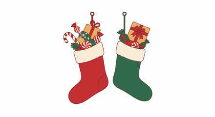 Festive Christmas Stockings Filled with Gifts and Candy for Holiday Celebration, Holiday Cheer and Christmas Decoration Ideas, Perfect for Winter Season Festivities and Christmas Event Planning