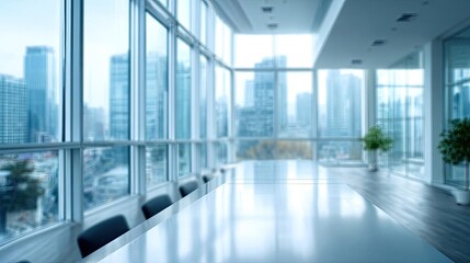 Blurred image of modern office interior concept. Modern office interior with city view through large windows.