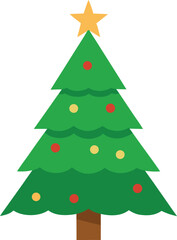 Stylized Christmas Tree Illustration with Star Topper and Colorful Ornaments