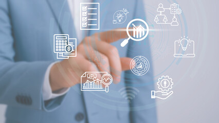 Business model illustration businessman man digital strategy management use technology management planning work