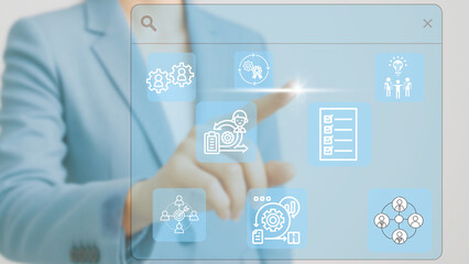 Business model illustration business woman business network design business use technology management planning