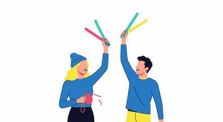 Vibrant Celebration of Diversity and Joy with Young Adults Holding Colorful Clappers and Party Accessories in a Festive Atmosphere for Event Promotions, Youth Engagement, and Social Gatherings