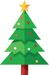 Stylized Christmas Tree Illustration with Star Topper and Colorful Ornaments