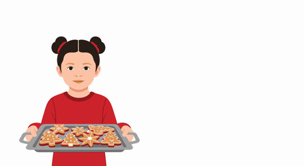 Young Girl in Red Sweater Holding a Tray of Colorful Christmas Cookies with Festive Frosting and Decorations for Holiday Celebrations, Baking, and Family Gathering Themes
