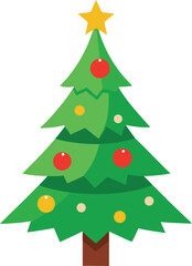 Stylized Christmas Tree Illustration with Star Topper and Colorful Ornaments