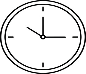 Simple analog clock face line drawing icon illustration.