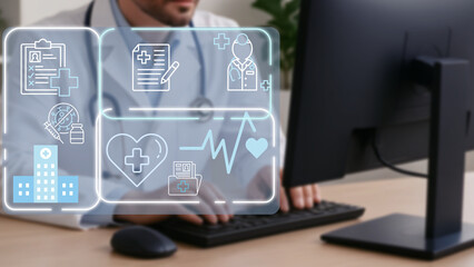 Illustration of modern public health innovation with technology and health promotion