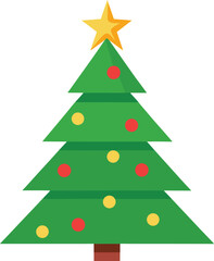 Stylized Christmas Tree Illustration with Star Topper and Colorful Ornaments