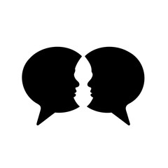 Two stylized human profiles facing each other forming communication bubbles illustration
