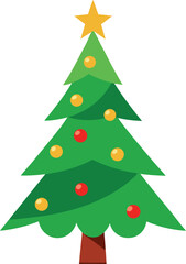 Stylized Christmas Tree Illustration with Star Topper and Colorful Ornaments