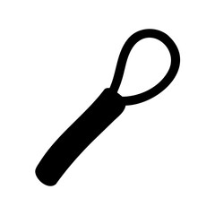A black solid figure resembling a stirring spoon isolated on white backdrop