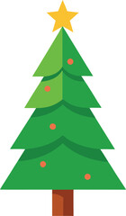 Stylized Christmas Tree Illustration with Star Topper and Colorful Ornaments