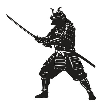 Samurai Warrior Silhouette Vector Illustration with Katana Pose
