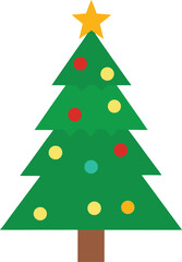 Stylized Christmas Tree Illustration with Star Topper and Colorful Ornaments