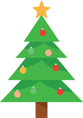 Stylized Christmas Tree Illustration with Star Topper and Colorful Ornaments