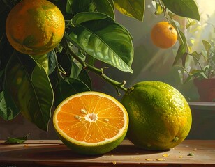 Vibrant citrus still life with illuminating light