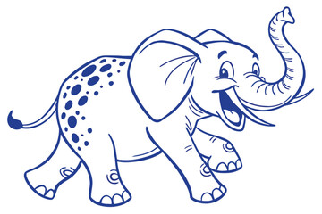Obraz premium Blue Cartoon Elephant with Raised Trunk Isolated on White Background