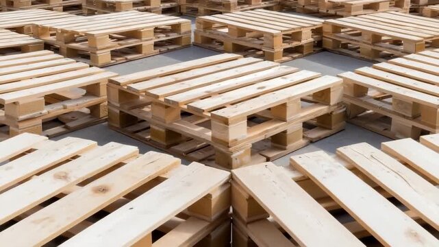 Wooden pallets arranged in a storage area ready for warehouse operations