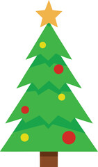 Stylized Christmas Tree Illustration with Star Topper and Colorful Ornaments