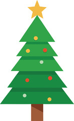 Stylized Christmas Tree Illustration with Star Topper and Colorful Ornaments
