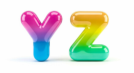 The letters y and z are rendered as glossy, inflated balloons with a vibrant rainbow gradient, isolated on a clean white background