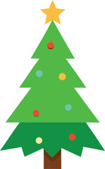 Stylized Christmas Tree Illustration with Star Topper and Colorful Ornaments