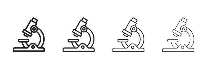 Microscope Icon Set With Multiple Line Styles Vector Illustration. 