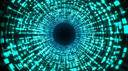 Abstract glowing tunnel made of neon data streams