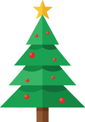 Stylized Christmas Tree Illustration with Star Topper and Colorful Ornaments