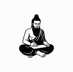 Valmiki Writing on Scroll Silhouette – Maharishi Valmiki Icon, Ramayana Literature Symbol