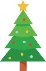 Stylized Christmas Tree Illustration with Star Topper and Colorful Ornaments