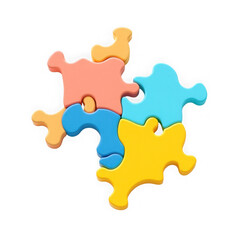 Obraz premium A close up of four colorful puzzle pieces connected together on a plain black background image view