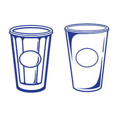 Vector illustration of two modern disposable coffee cups with blank oval labels
