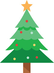 Stylized Christmas Tree Illustration with Star Topper and Colorful Ornaments