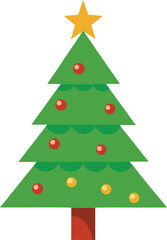 Stylized Christmas Tree Illustration with Star Topper and Colorful Ornaments
