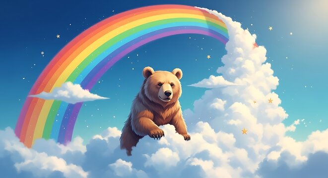 Rainbow Bear on Clouds.