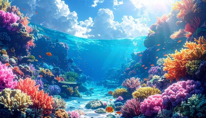 Obraz premium Different kinds of coral reef illustration 