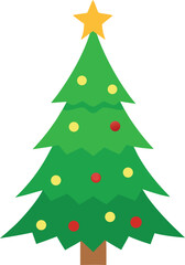 Stylized Christmas Tree Illustration with Star Topper and Colorful Ornaments