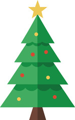 Stylized Christmas Tree Illustration with Star Topper and Colorful Ornaments
