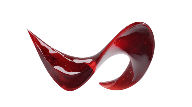 Elegant deep red abstract glass sculpture artful design on transparent background