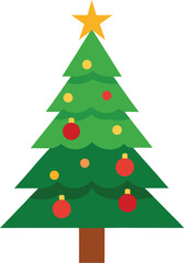 Stylized Christmas Tree Illustration with Star Topper and Colorful Ornaments