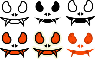 Set of spooky halloween ghost face icon