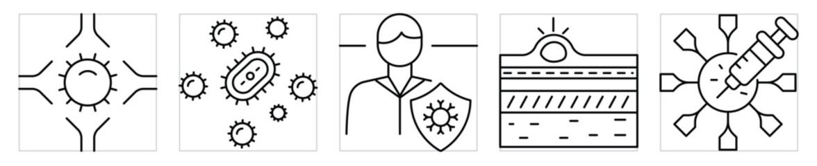 Immunology icons set. Symbols related to immune system. Vector editable stroke.