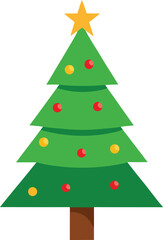 Stylized Christmas Tree Illustration with Star Topper and Colorful Ornaments